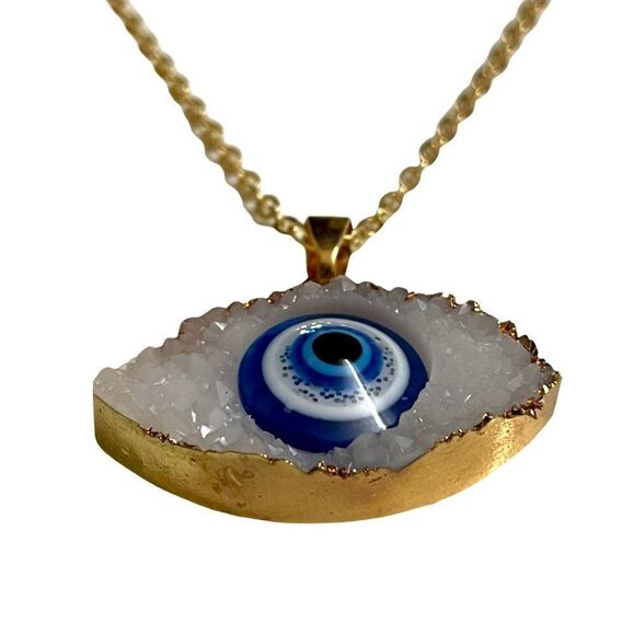 Evil Eye Bohemian Turkish Pendant Necklace w/ Gold Clavicle Chain *New* - Picture 11 of 11